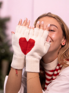 Alpaca Fingerless heart Gloves